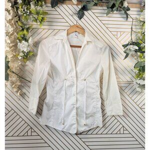 MNG SUIT Women's Y2K OFFICE SIREN White V-Neck Tie Front 3/4 Sleeve Size 4